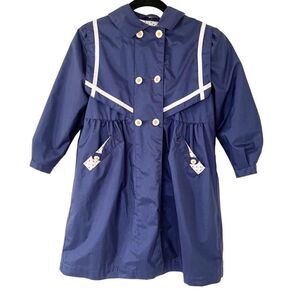 Rothschild Vintage 1980s 80s Edwardian Girls Dress Coat Size Large Blue Hooded